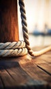 Close up of a rope on a wooden post, AI Royalty Free Stock Photo