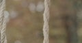 Close up of ropes of an empty swing in the middle of a desolate park in an autumn day. slow motion