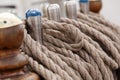 Close up of ropes on old vessel, sailing Royalty Free Stock Photo