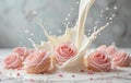 Delicate Pink Roses and Dynamic Milk Splash Royalty Free Stock Photo