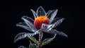 A close up of a rose with transparent frozen leaves. Royalty Free Stock Photo