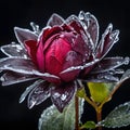 A close up of a rose with transparent frozen leaves. Royalty Free Stock Photo