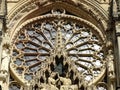 close-up of the rosette of the Cathedral of Reims in France.