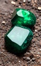 Close up on rough emerald stone with visible inclusions