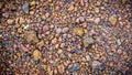 Close up rough small red rocks or road pebbles. Top view. Used to pave the way