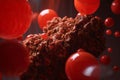 Macro view of textured red organic matter with floating red spheres bubble liquid Royalty Free Stock Photo