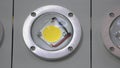 Close-up round cree led chip in the metal frame.