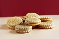 Close-up round crispy biscuits with a layer