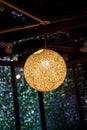 Close-up of round rattan chandelier indoors Royalty Free Stock Photo