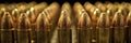A close up of a row of bullets with gold tips, AI Royalty Free Stock Photo