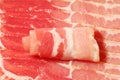 Close up of row of chunks of smoked red appetizing meat Royalty Free Stock Photo