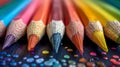 A close up of a row of colored pencils with sprinkles on them, AI Royalty Free Stock Photo