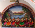 Close up of row of colourful female figurines, Hindu temple, Singapore Royalty Free Stock Photo