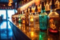 close-up of a row of liquor bottles at the bar Royalty Free Stock Photo