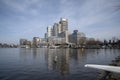 Close Up Rowing Boat On The Side Of The Business Skyline From Park Somerlust At The Amstelriver Amsterdam The Netherlands 13-3-