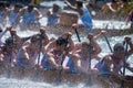 Close up of a rowing team working to finish the Aberdeen Boat Race