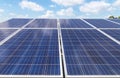Close up rows array of polycrystalline silicon solar cells or photovoltaics in solar power plant