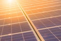 Close up rows array of polycrystalline silicon solar cells or photovoltaics in solar power plant on sunset Royalty Free Stock Photo