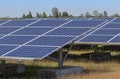 Close up rows array of polycrystalline silicon solar cells or photovoltaics in solar power plant