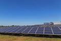 Close up rows array of polycrystalline silicon solar cells or photovoltaics in solar power plant alternative renewable energy fro Royalty Free Stock Photo