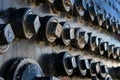 Close Up Of Rows Of Bolts And Parts Of A Huge Vintage Steam Locomotive