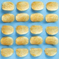 close up rows columns potato chips. High quality photo Royalty Free Stock Photo