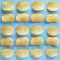 close up rows columns potato chips. High quality photo