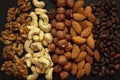 Close up rows of nuts