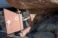 Close Up Of A Rudder And A Rusty Propeller Of A Dry Wooden Old B Royalty Free Stock Photo