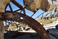 Close up of ruined stone building in the desert.