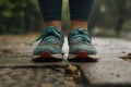 Close-up of a runner\'s feet in colorful athletic shoes. Generative AI Royalty Free Stock Photo