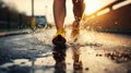 Close up of runner sneakers with mud splash Royalty Free Stock Photo