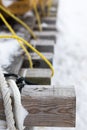 Close-up of runners on an Inuit sled,  also known as a Komatik and used as northern transportation Royalty Free Stock Photo