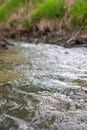 Close-up of rushing water, photo of wave texture and background. Waves of a small stream.