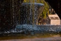 Close Up Rushing Water Sprays Falling Forcefully From The Multi-tiered Structure Of The Fountain Royalty Free Stock Photo