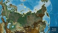 Russia border shape overlay. Outlined. Relief. Labels Royalty Free Stock Photo