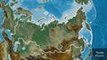 Shape of Russia. Glowed. Relief. Labels Royalty Free Stock Photo