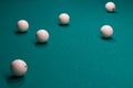 Close-up of Russian billiard, balls on game table cloth