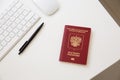 Close up of a Russian passport on white table Royalty Free Stock Photo