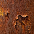Close-up of rusted metal surface with extensively peeling, flaky rust layers Royalty Free Stock Photo
