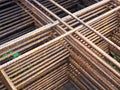 Close-up of Rusted steel structure, Rebar for construction, Strengthening with steel in cement floor Royalty Free Stock Photo