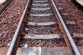 Close up the rusted train tracks