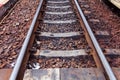 Close up the rusted train tracks Royalty Free Stock Photo