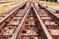 Close up the rusted train tracks Royalty Free Stock Photo