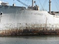 Close-up of Rusted Warship in the water