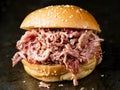 Rustic american barbecued pulled pork sandwich Royalty Free Stock Photo