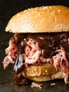 Rustic american barbecued pulled pork sandwich Royalty Free Stock Photo