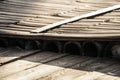 Close up rustic bamboo raft wood floor