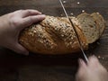 Rustic bread slicing action motion blur