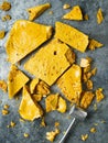 Rustic homemade golden honeycomb toffee